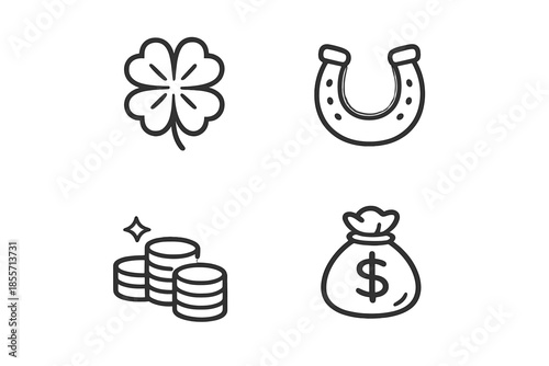 Four lucky charm icons on a gray background