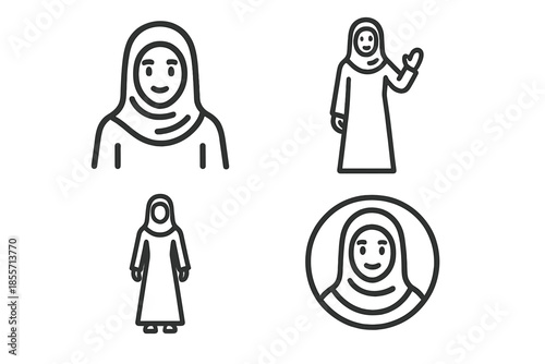 Muslim woman in hijab line icon set