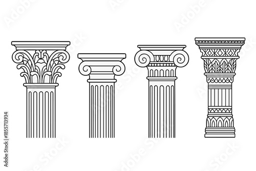 Four different classical architectural columns