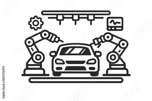 Car manufacturing assembly line with robots