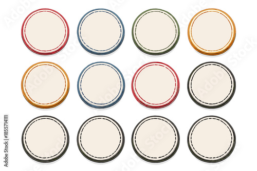 Set of blank round stitched badges and patches