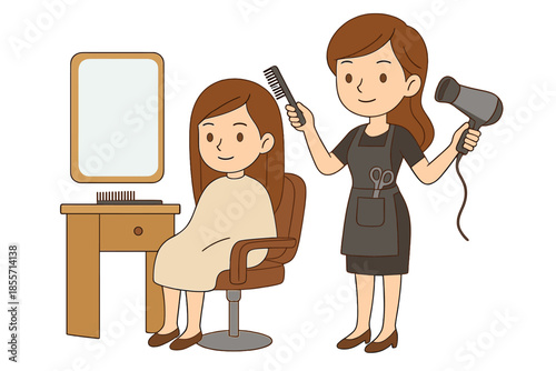 Hairdresser styling client's hair with blow dryer