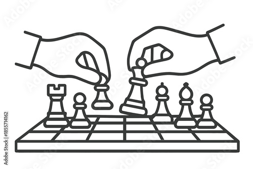 Chess game with hands moving pieces
