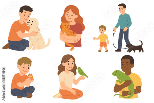 Diverse people with their pets, glowing with warmth