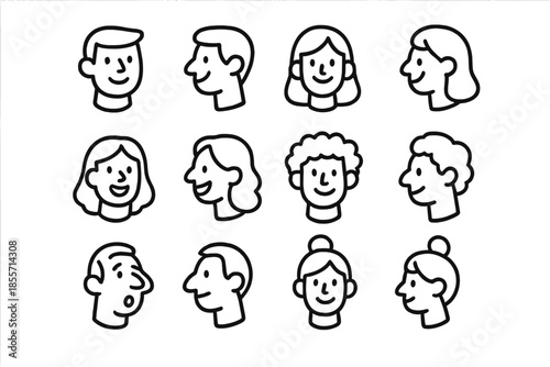 Diverse Human Faces Icons Set