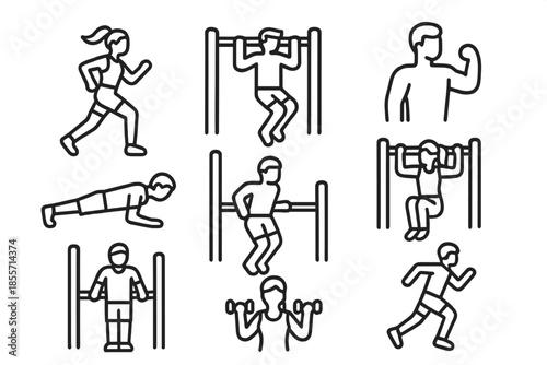 Fitness Workout Exercise Line Icons Set