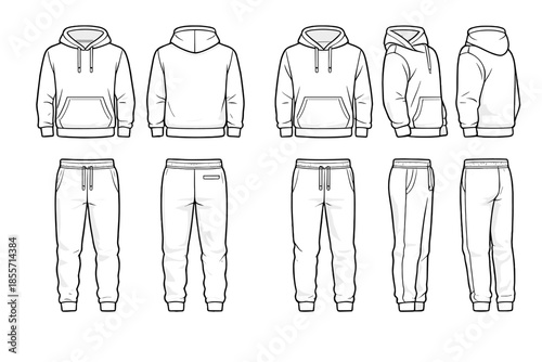 White Hoodie and Sweatpants Flat Fashion Sketch