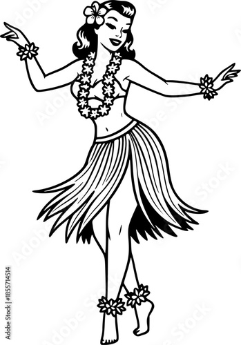 Retro Hula Hawaii Dancer Girl Vector Illustration