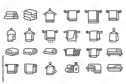 Set of outline icons for towels and bathroom accessories