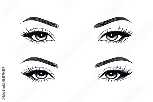 Four Pairs of Eyes with Long Lashes on Golden Background