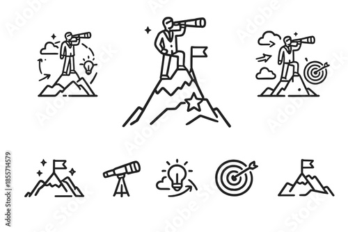 Business vision and goal achievement concept icons