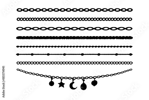 Collection of decorative jewelry chains with charms