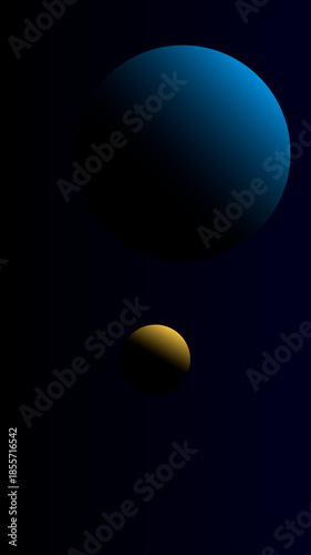 Abstract Dual Spheres in Deep Space Blue and Gold Cosmic Dance with Dark Gradient