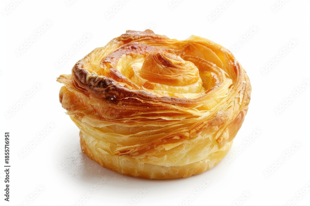 Fototapeta premium Golden flaky spiral pastry sweet delicious bakery treat Freshly baked on transparent background