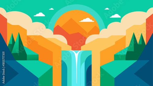 Vibrant cartoon desert landscape with towering red rock formations under a bright blue sky