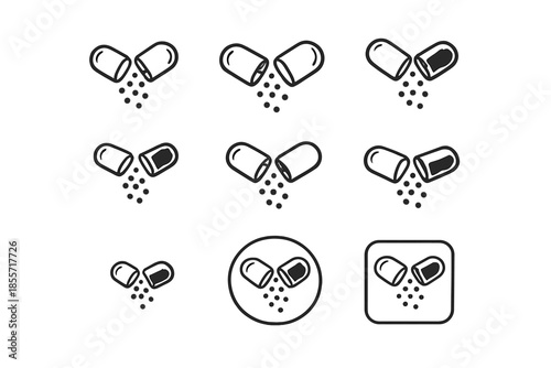 Open Capsule Icons with Pouring Granules