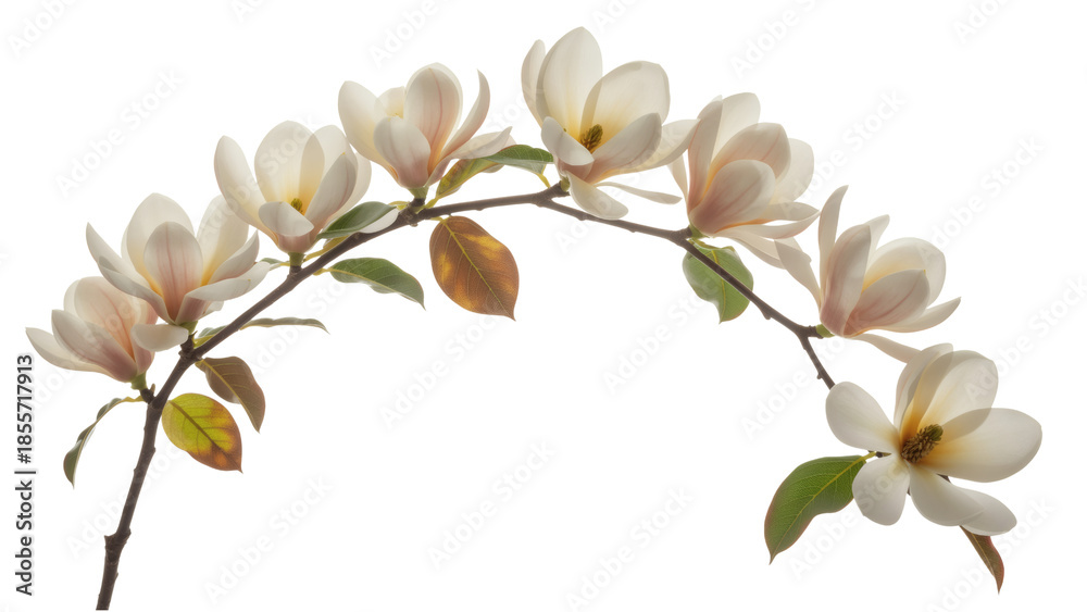 Fototapeta premium Magnolia flowers on a branch isolated on transparent background