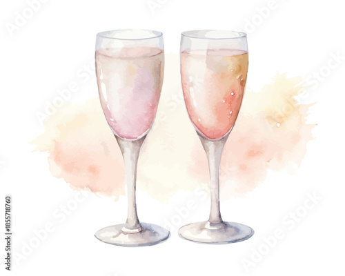 Watercolor Champagne Glasses – Romantic Celebration Isolated on White Background