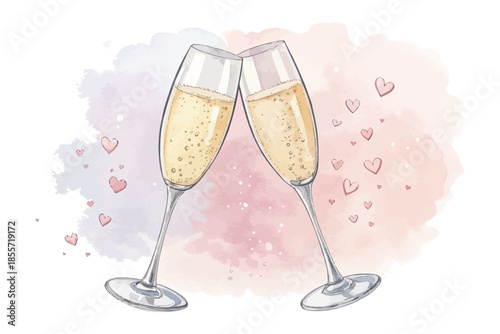 Watercolor Champagne Glasses Romantic Celebration illustration isolated on white background