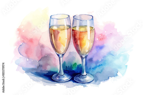 Watercolor Champagne Glasses Romantic Celebration vector illustration 