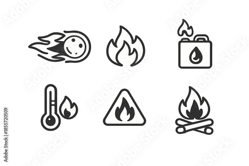 Set of stylized fire and heat icons