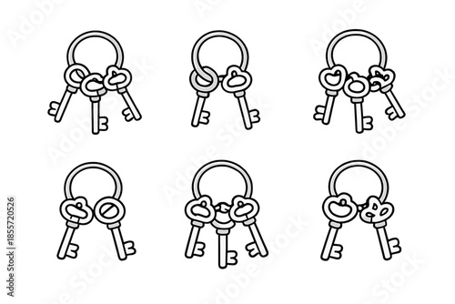 Collection of stylized keys on a keyring