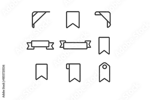 Set of 9 Outline Icons for Bookmarks, Ribbons, and Tags