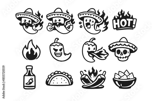 Spicy Chili Pepper Icons and Food Elements