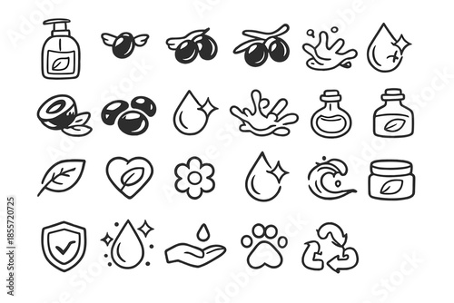 Collection of white outline icons on a gradient background.