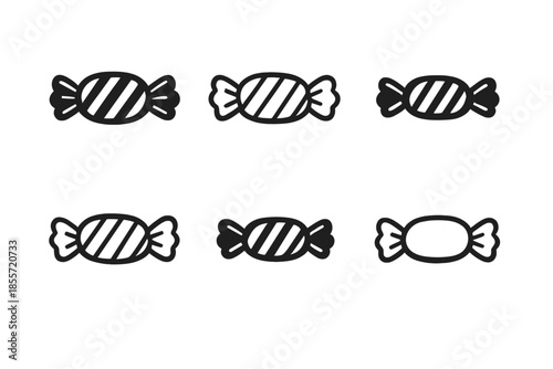 Six candy icons on a dark grey background