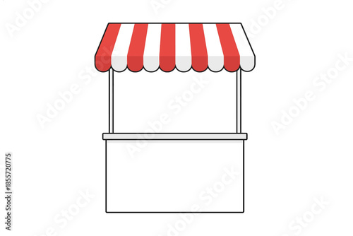 Empty Market Stall with Red and White Awning