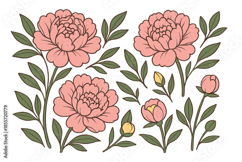 Peony floral pattern in a vintage art nouveau style
