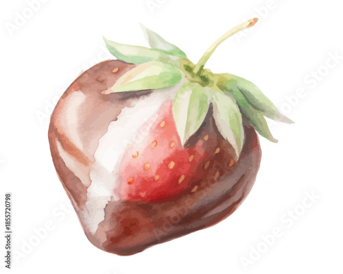 Watercolor Chocolate Covered Strawberries Valentine Icon vector illustration isolated on white background