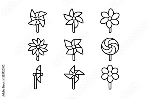 Set of Pinwheels and Flowers Icons