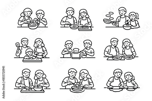 Family cooking together illustrations