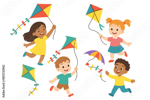 Children Flying Kites with Lights