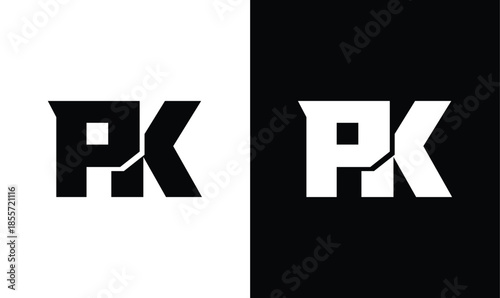 Bold PK Monogram Logo in Black and White Vector Design