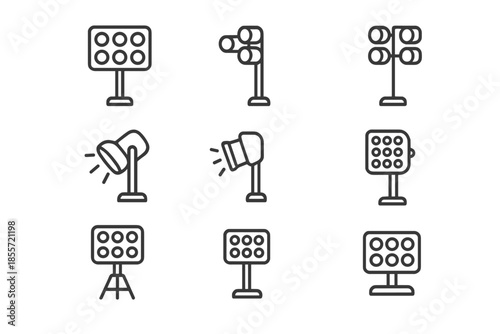 Spotlight and Stadium Light Line Icon Set
