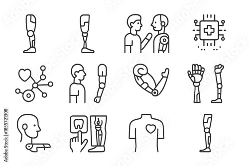 Bionics and Prosthetics Line Icons Set