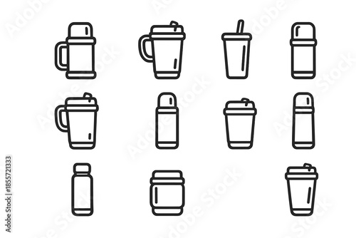 Collection of outline icons for drink containers on dark background