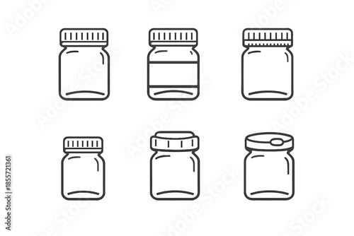 Set of outline icons of glass jars with lids