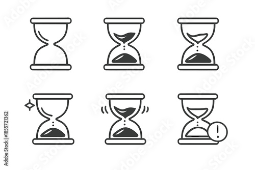 Set of Hourglass Icons Illustrating Different Time States