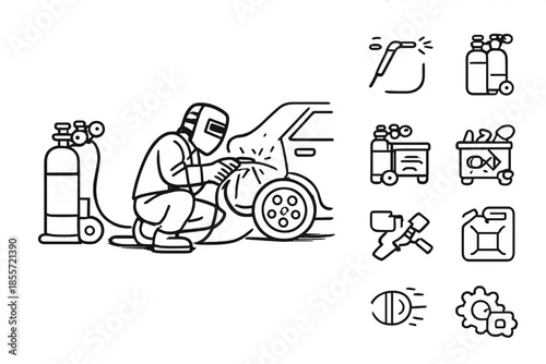 Car Body Welding Repair and Auto Mechanic Icons