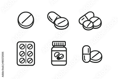 Collection of stylized medicine and pill icons