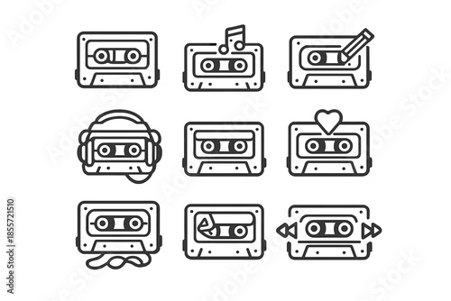 Retro Cassette Tape Icons Set