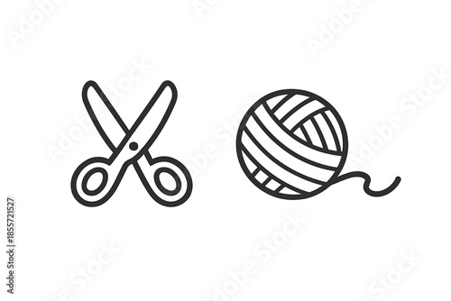 Scissors and Yarn Ball Icon on Mustard Background