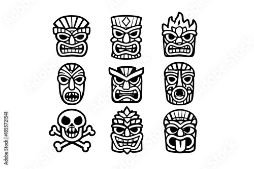 Collection of Tiki Masks and Skull