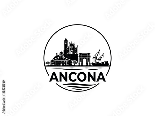 Ancona city of Italy skyline emblem with landmarks