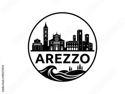 Arezzo city of Italy skyline emblem with landmarks