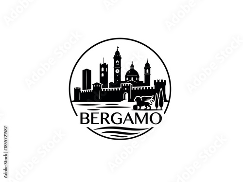 Bergamo city of Italy skyline emblem with landmarks